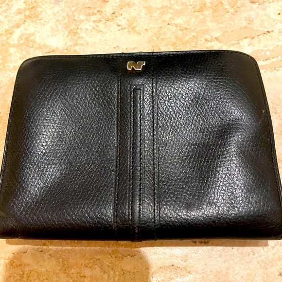Nina Ricci Vintage Black Gold compact wallet coins slots and bills - Picture 1 of 9